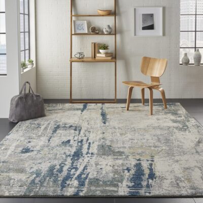 Indoor Natural Wool Area Rug Material Minimalist Scandi Decor Blue ATW05 IVORY NAVY Power Loomed